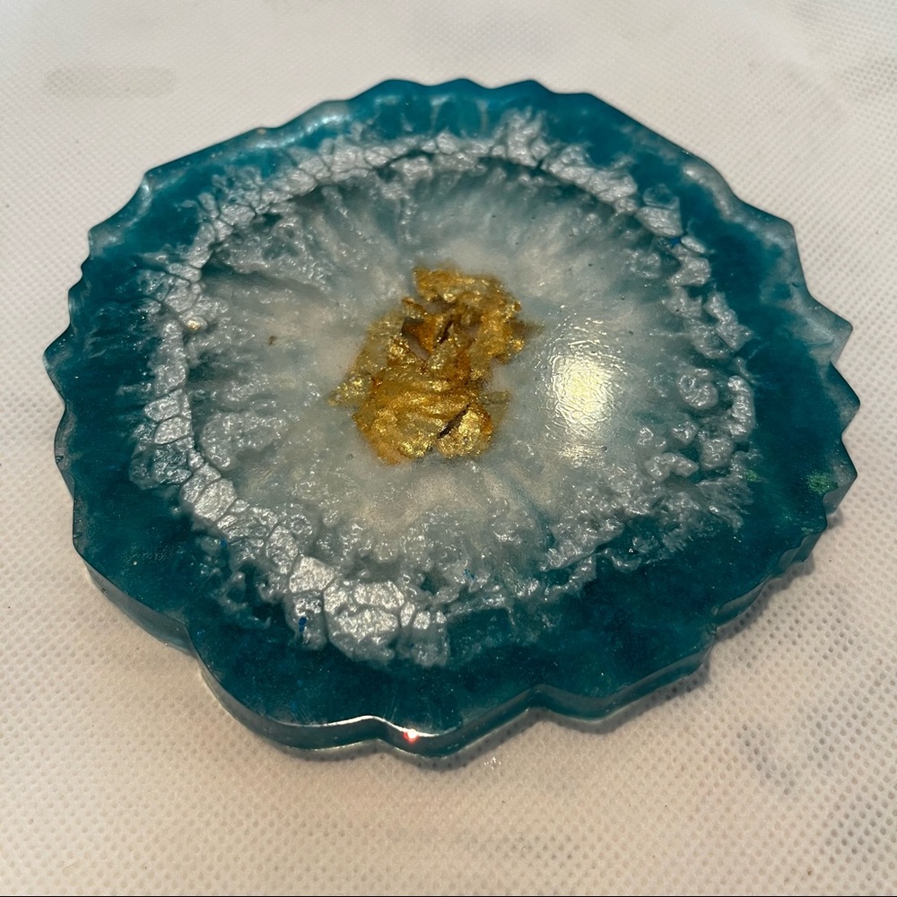 COPY - Gold leaf coaster in teal